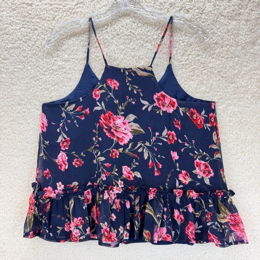 Patrons Of Peace Floral Print Peplum Camisole Top Size Small Lined Ruffle Sheer - Picture 4 of 11